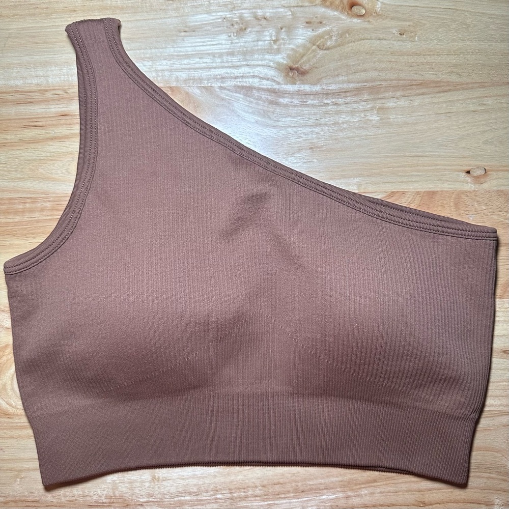 Brown Ribbed Crop Top
